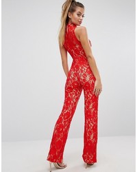 Combinaison pantalon en dentelle rouge PrettyLittleThing