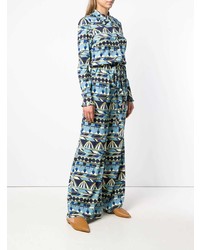 Combinaison pantalon en satin géométrique turquoise La Doublej