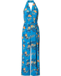 Combinaison pantalon en soie à fleurs bleue Diane von Furstenberg