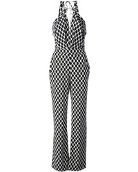 Combinaison pantalon imprimée blanche et noire Diane von Furstenberg