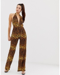 Combinaison pantalon imprimée léopard marron ASOS DESIGN