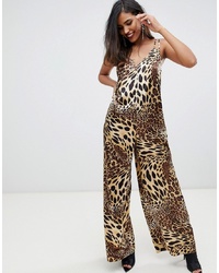 Combinaison pantalon imprimée léopard marron ASOS DESIGN