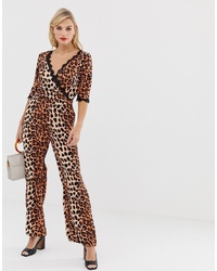 Combinaison pantalon imprimée léopard marron Liquorish