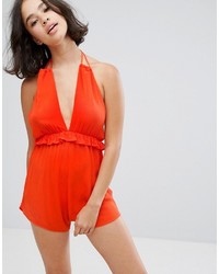 Combishort à volants rouge Pull&Bear