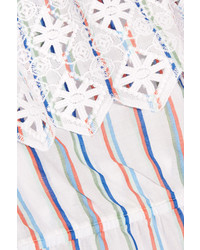 Combishort en crochet à rayures verticales blanc Miguelina