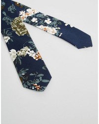 Cravate à fleurs bleu marine Reclaimed Vintage