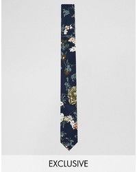 Cravate à fleurs bleu marine Reclaimed Vintage