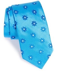Cravate à fleurs turquoise