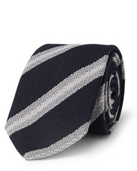 Cravate à rayures horizontales bleu marine et blanc Brioni
