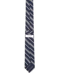 Cravate à rayures verticales blanc et bleu marine Thom Browne
