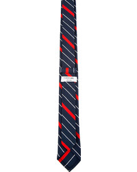 Cravate à rayures verticales blanc et rouge et bleu marine Thom Browne