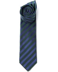 Cravate à rayures verticales bleu marine et vert Lanvin