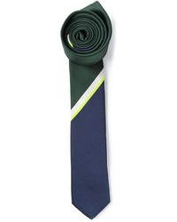 Cravate à rayures verticales bleu marine et vert Valentino