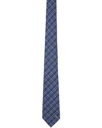 Cravate en laine à carreaux blanc et bleu Gucci