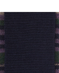 Cravate en laine à rayures horizontales bleu marine Etro