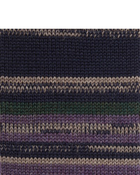 Cravate en laine à rayures horizontales bleu marine Etro
