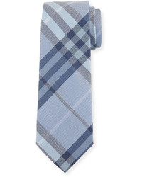 Cravate en soie à carreaux bleu clair
