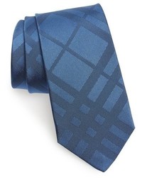 Cravate en soie à carreaux bleue