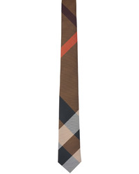 Cravate en soie à carreaux marron Burberry
