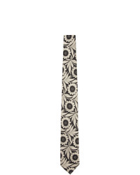 Cravate en soie à fleurs blanche et noire