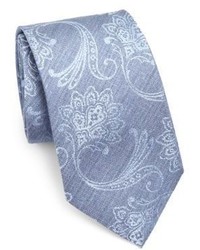 Cravate en soie à fleurs bleu clair