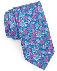 Cravate en soie à fleurs bleue