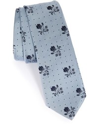 Cravate en soie à fleurs grise