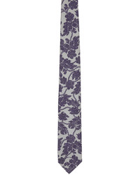 Cravate en soie à fleurs grise Dries Van Noten