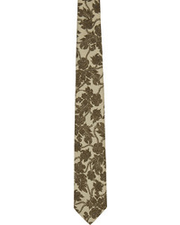 Cravate en soie à fleurs marron clair Dries Van Noten