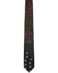 Cravate en soie à fleurs noire Dries Van Noten