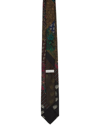 Cravate en soie à fleurs noire Dries Van Noten