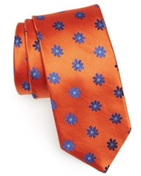 Cravate en soie à fleurs orange