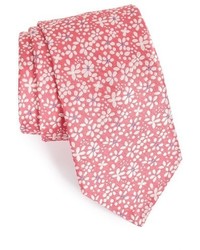 Cravate en soie à fleurs rose