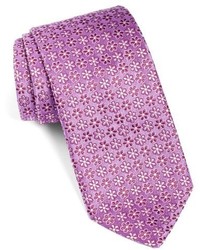 Cravate en soie à fleurs violet clair