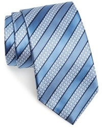 Cravate en soie à rayures horizontales bleu clair
