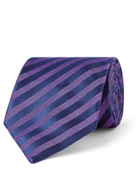 Cravate en soie à rayures horizontales bleu marine Charvet
