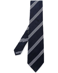 Cravate en soie à rayures horizontales bleu marine Etro
