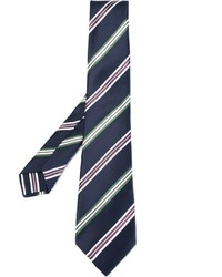 Cravate en soie à rayures horizontales bleu marine Kiton