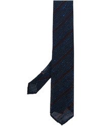 Cravate en soie à rayures horizontales bleu marine Lardini