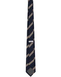 Cravate en soie à rayures horizontales bleu marine Brunello Cucinelli