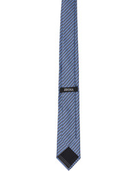 Cravate en soie à rayures horizontales bleue Zegna