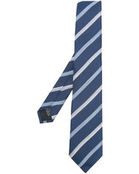 Cravate en soie à rayures horizontales bleue Cerruti