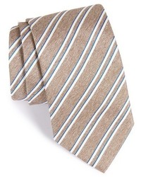 Cravate en soie à rayures horizontales marron clair