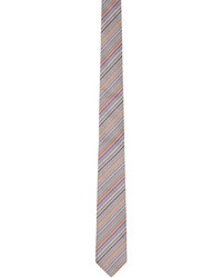 Cravate en soie à rayures horizontales marron clair Paul Smith