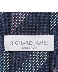 Cravate en soie à rayures verticales bleu marine Richard James