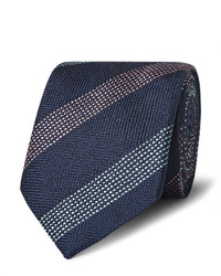 Cravate en soie à rayures verticales bleu marine Richard James