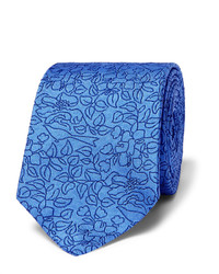 Cravate en soie brodée bleu clair
