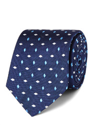 Cravate en soie brodée bleu marine