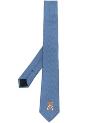 Cravate en soie brodée bleue Moschino