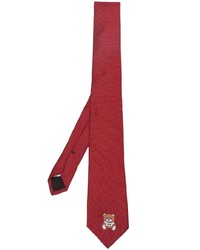 Cravate en soie brodée rouge Moschino
